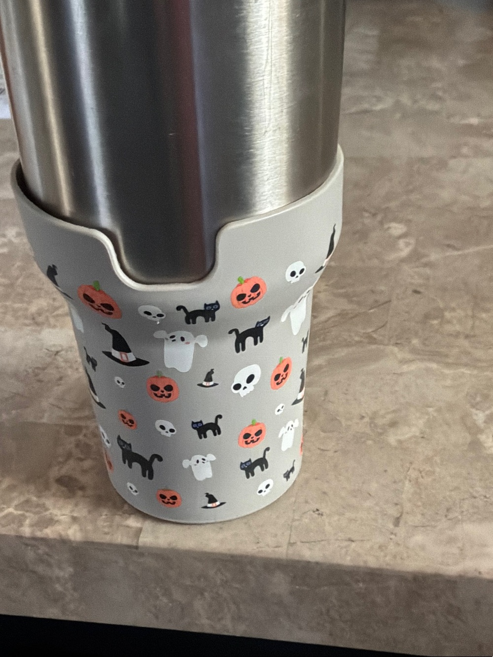 Halloween Silicone Cup Sleeve - Grey Pumpkin & Ghost Design